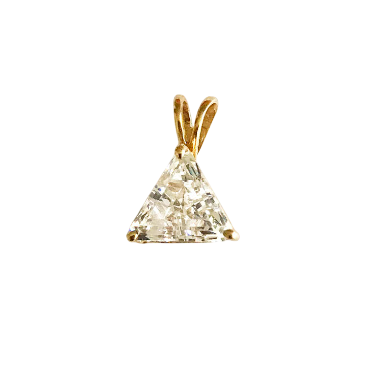 14K Yellow Gold Triangle Shape Premium Cubic Zirconia Solitaire Charm