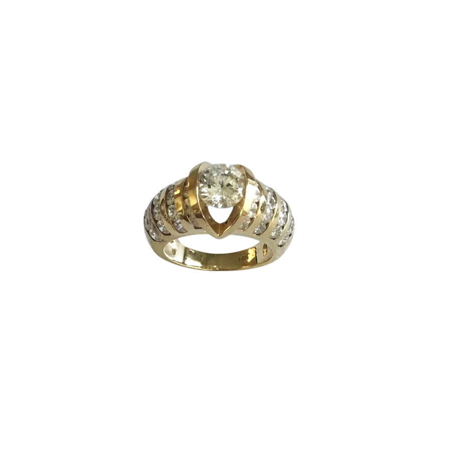 14K Gold Statement Ring with Pave Accents