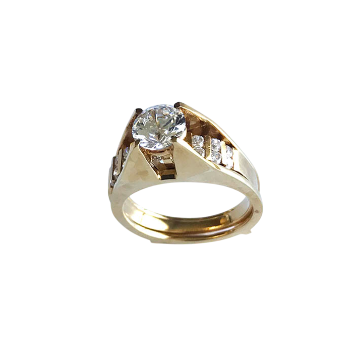 This is a stunning 14k Gold Premium Cubic Zirconia Solitaire Ring Set.