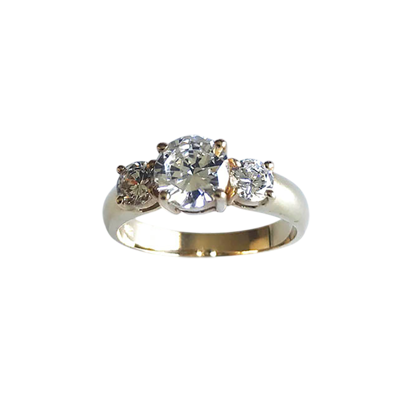 14K Gold Three-Stone Premium Cubic Zirconia Ring