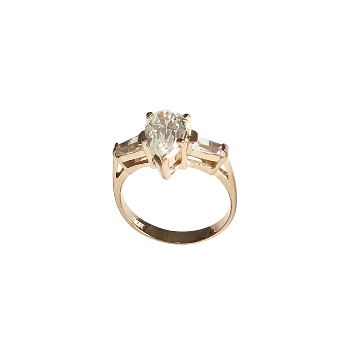 14K Gold Pear & Tapered Baguette Premium Cubic Zirconia Ring