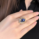 Vintage 14K Gold Pear Lap Created Color Stone & Baguette Stone Cluster Ring