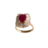 Vintage 14K Gold Lap Created Color Stone and Brilliant Stone Cluster Ring