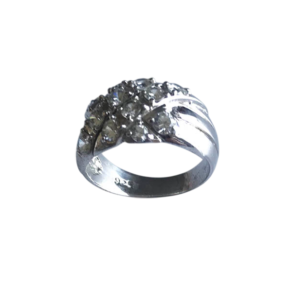 Sterling Silver Pave Diamond-Cut Stone Cluster Ring