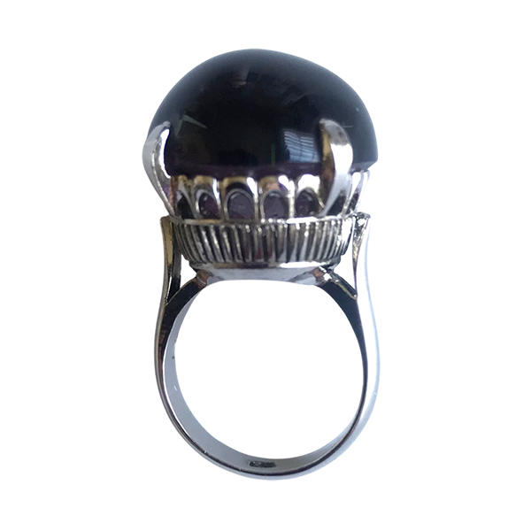 Sterling Silver Ring with Large Dark Cabochon Gemstone