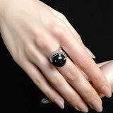 Sterling Silver Ring with Large Dark Cabochon Gemstone