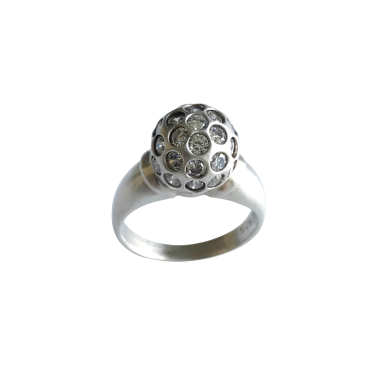 Sterling Silver Pave Cubic Zirconia Sphere Ring
