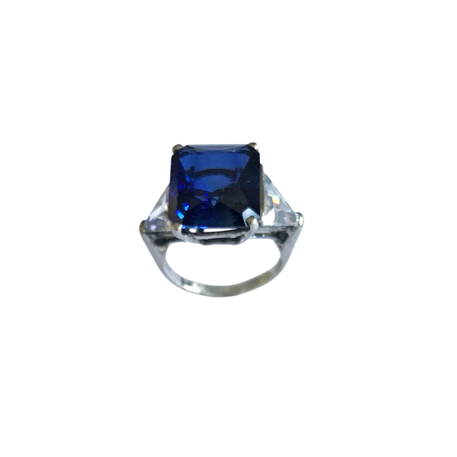 Sterling Silver Ring with Lap Created Color Stone and Side Accents