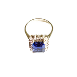 Vintage Sterling Silver Ring with Rectangular Color Stone & Clear Stones Halo
