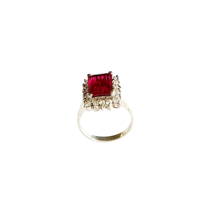 Sterling Silver Ruby Red Lap Created Color Stone Cluster Ring
