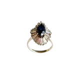 Vintage Sterling Silver Marquise Blue Stone & Baguette White CZ Cluster Ring