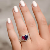 Sterling Silver Twin Heart Color Stone Ring