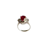 Sterling Silver Pear-Cut Red Stone and Clear Stone Halo Cocktail Ring