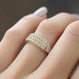 Rhodium Plated Sterling Silver Multi-Row Pave Set Ring