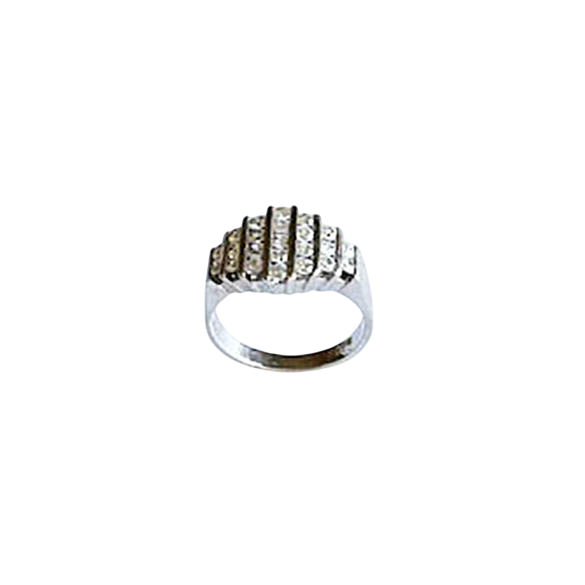 Sterling Silver Pave Brilliant Stone Ribbed Dome Ring