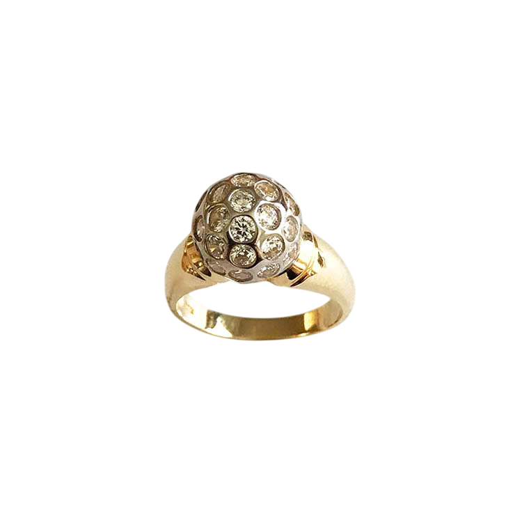 14K Yellow Gold Pavé Stone Spherical Dome Ring