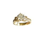14K Yellow Gold Three-Stone Engagement Ring with Round and Princess Cut Stones