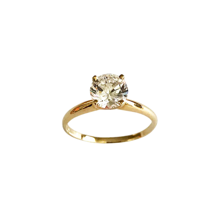 14K Yellow Gold 4-Prong Solitaire Ring with Round Brilliant Stone