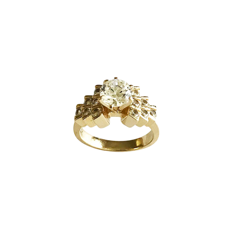 14K Yellow Gold Vintage-Inspired Multi-Row Stone Cluster Ring