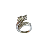 Modern Sterling Silver Swirl Ring with Round Solitaire & Channel-Set Accents