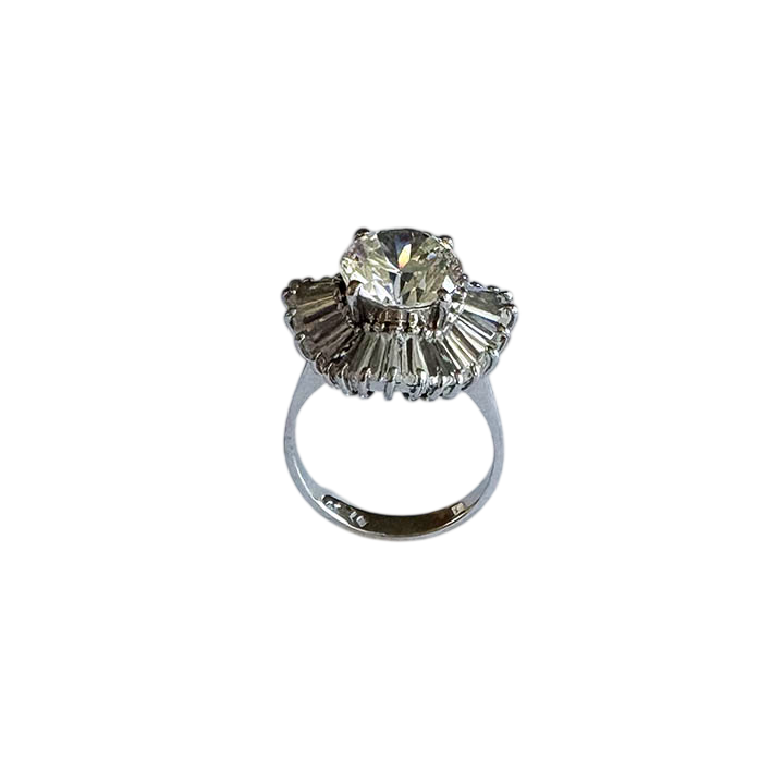 Art Deco Style Sterling Silver & Cubic Zirconia Sunburst Cluster Ring