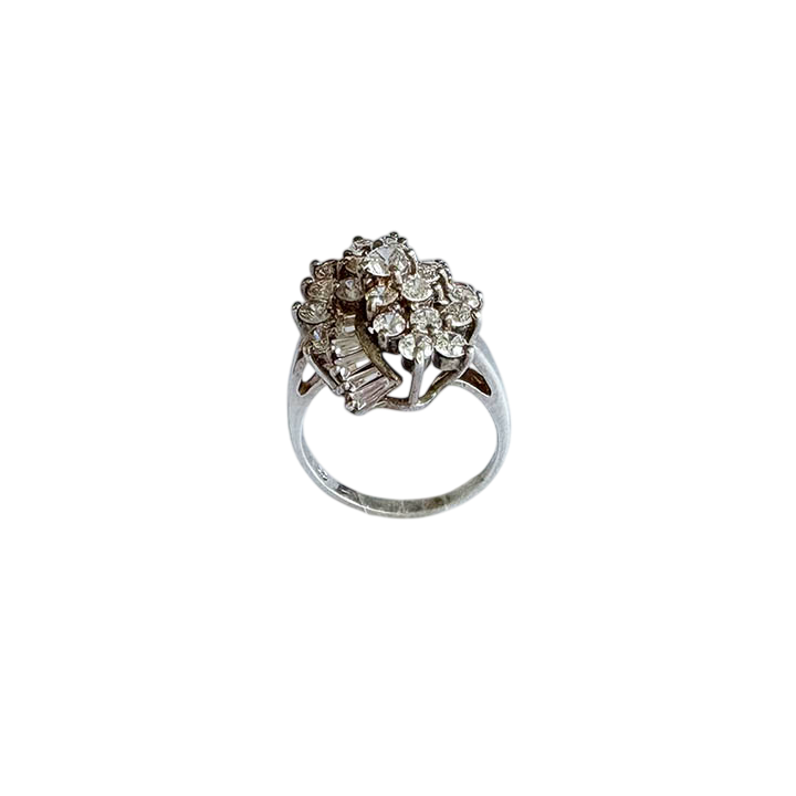 Retro Sterling Silver "Cascade" Cluster Ring with Baguette Accents