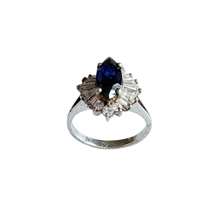 Sterling Silver Marquise Blue Sapphire & CZ Ballerina Cluster Ring