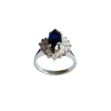 Sterling Silver Marquise Blue Sapphire & CZ Ballerina Cluster Ring