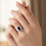 Sterling Silver Marquise Blue Sapphire & CZ Ballerina Cluster Ring