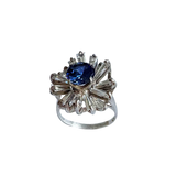 Vintage Sterling Silver Blue Ballerina Statement Ring with Baguette Halo