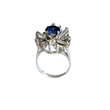 Vintage Sterling Silver Blue Ballerina Statement Ring with Baguette Halo