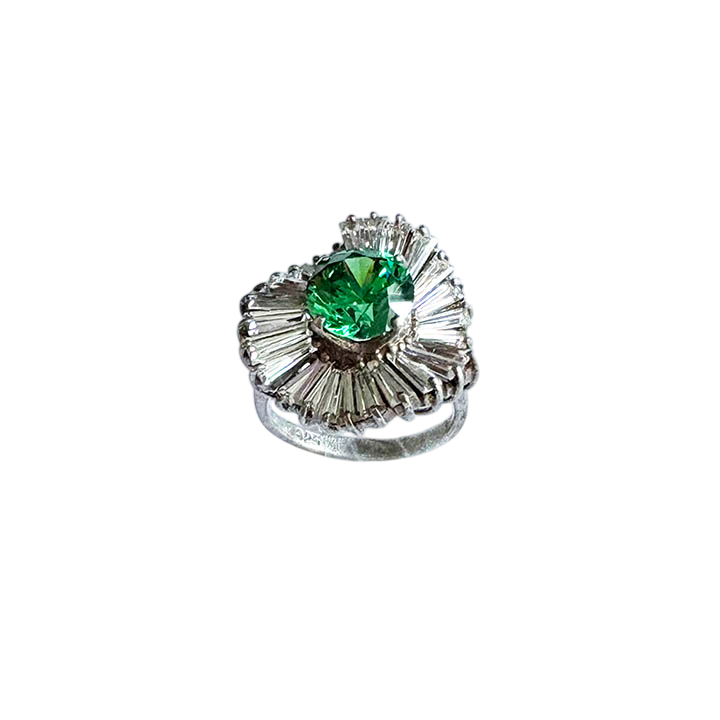 Vintage-Style Sterling Silver Green Color Stone "Ballerina" Cocktail Ring